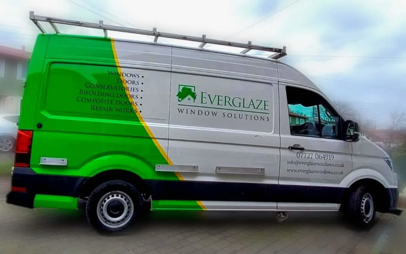 Everglaze Window Solutions branded van parked outside a customer property in Portsmouth